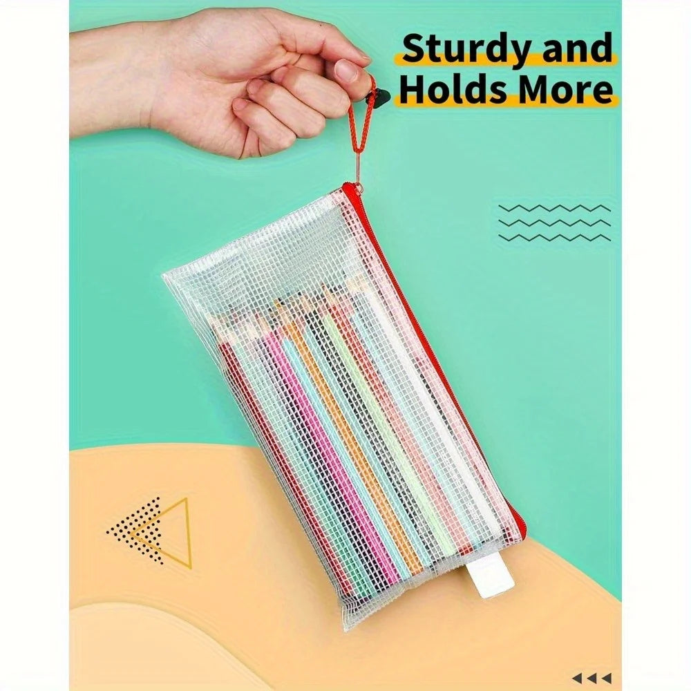 24-Pack Mesh Zipper Pencil Pouches – 12 Colors, Bulk Travel Set