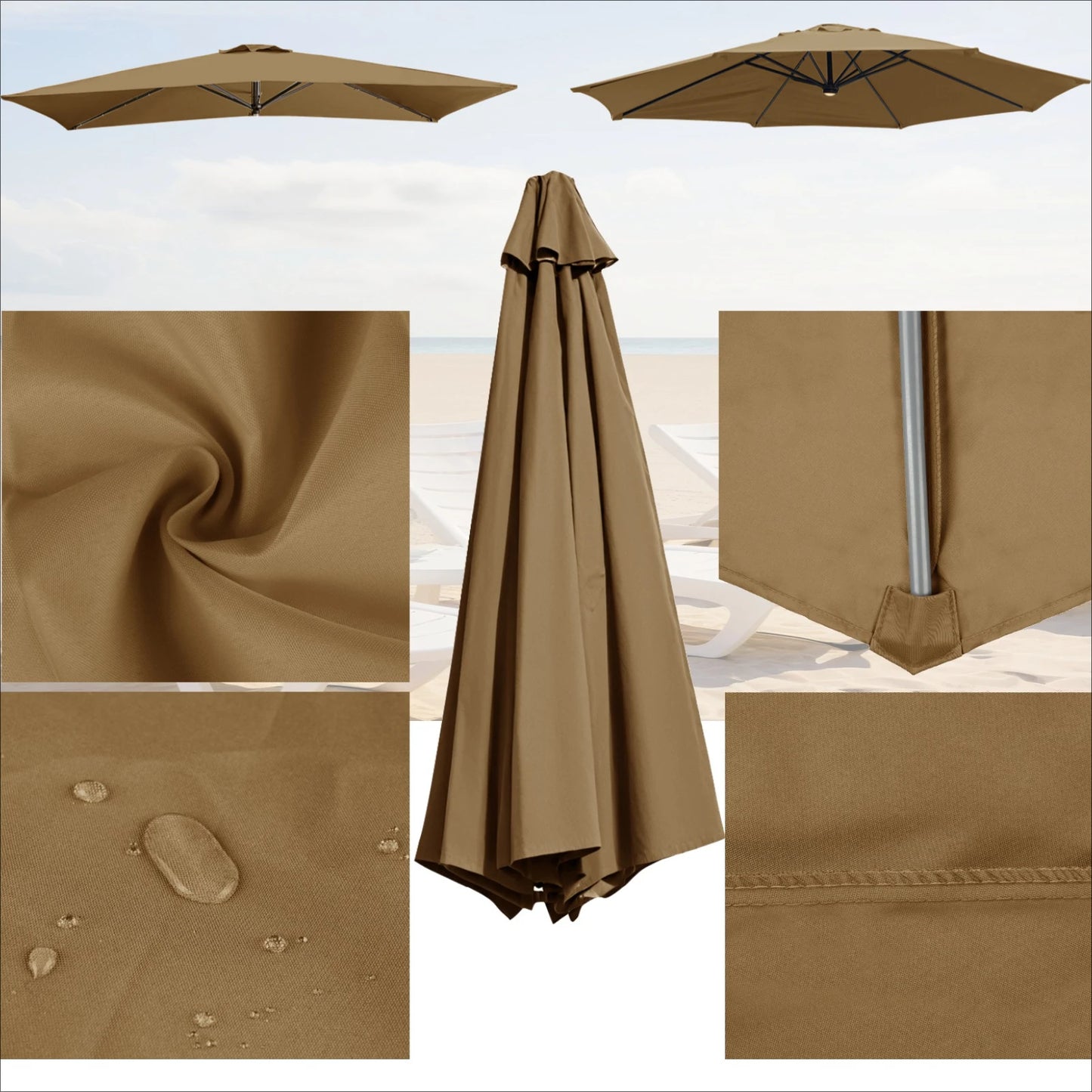 Patio Umbrella Replacement Canopy 6/8 Rib Anti-UV Polyester