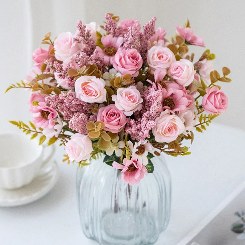 Silk Rose Artificial Flowers 2/4 pcs – Wedding & Home Decor