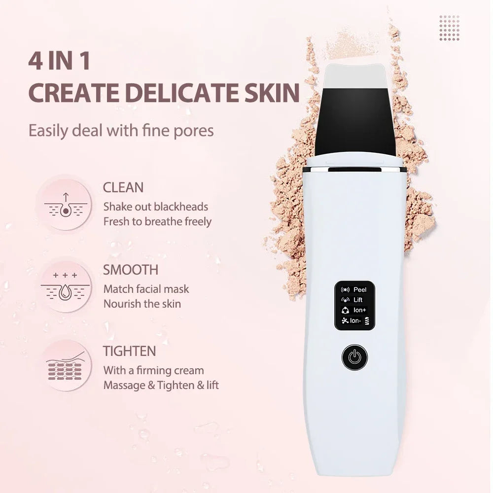 Ultrasonic Skin Scrubber Electric Facial Cleansing Pore Deep Cleanser Acne Blackhead Remover Peeling Shovel Lifting Skin Care Peaceful Pleasures Health and Wellness