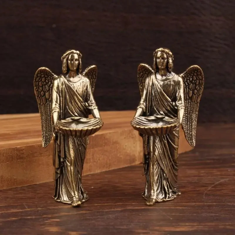 Brass Angel Statue Figurine | Small Bronze Desktop Ornament