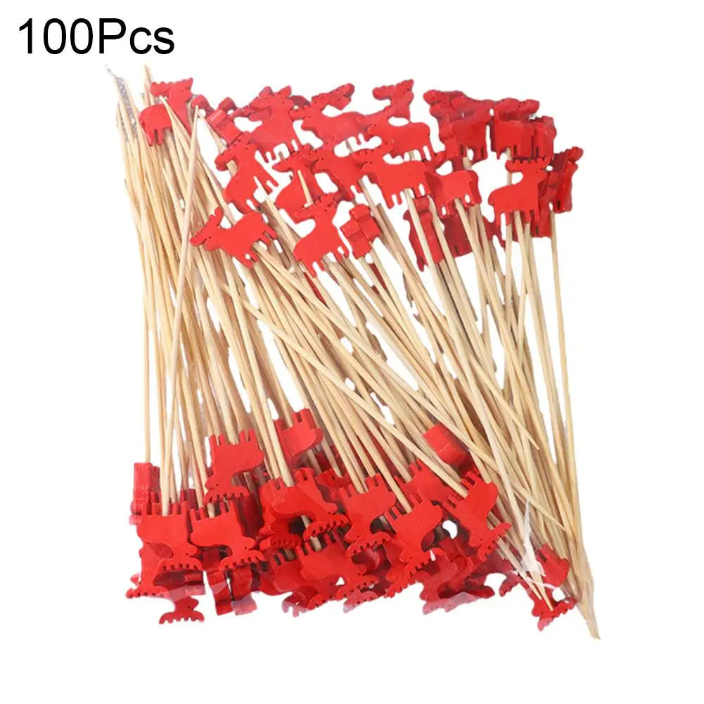Christmas Bamboo Cocktail Picks 50/100pcs | Festive Food Sticks Holiday Food Picks Peaceful Pleasures Health and Wellness F 100pcs
