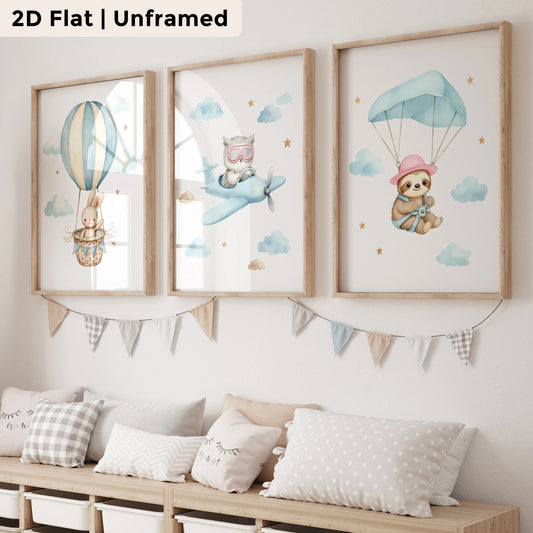 3-Piece Cartoon Rabbit Raccoon Canvas Wall Art | Room Decor Canvas Wall Art Set Peaceful Pleasures Health and Wellness
