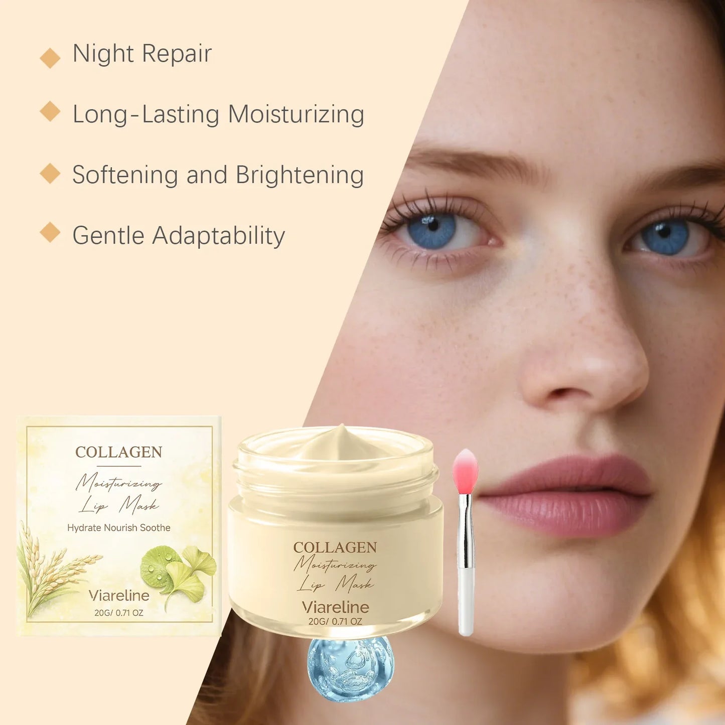 Viareline Collagen Hydrating Lip Mask + Applicator | 20g