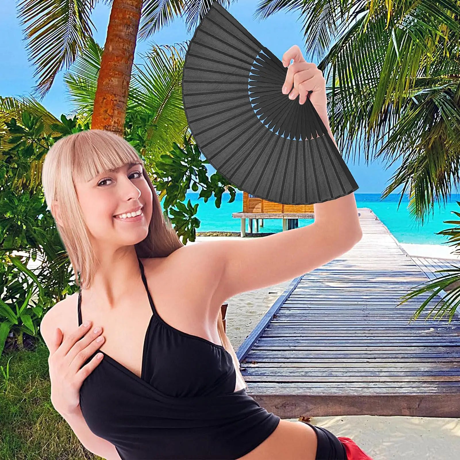 Folding Hand Fan Portable Black Silk Hand Fan Chinese Style Black Vintage Hand Fan Classic black cool ancient fan Home Gift Peaceful Pleasures Health and Wellness
