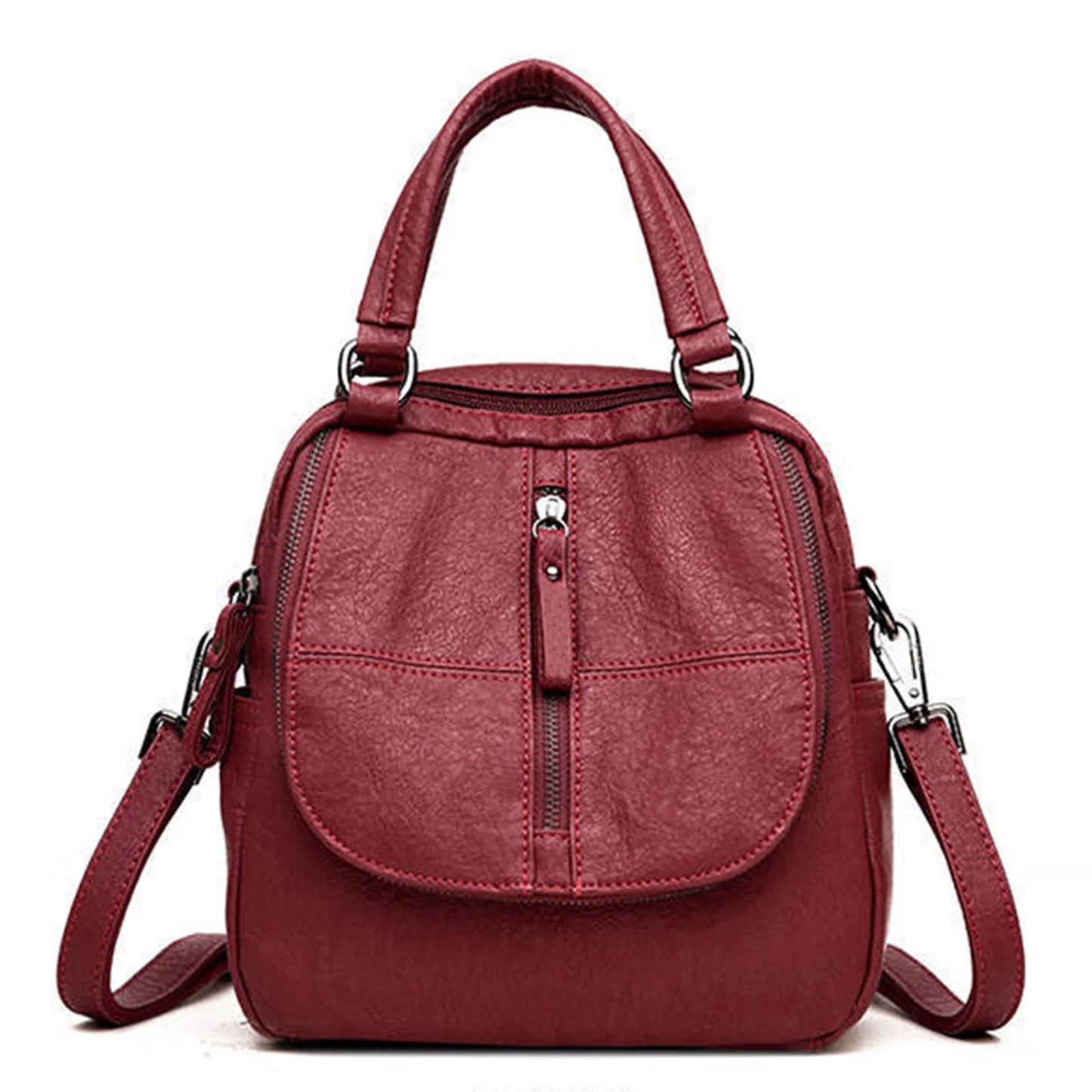 Women's Backpack Daily Commute School Travel Soft PU Leather Multiway Shoulder Bag Versatile Retro Chic Fashionable Peaceful Pleasures Health and Wellness Red bag STANDARD