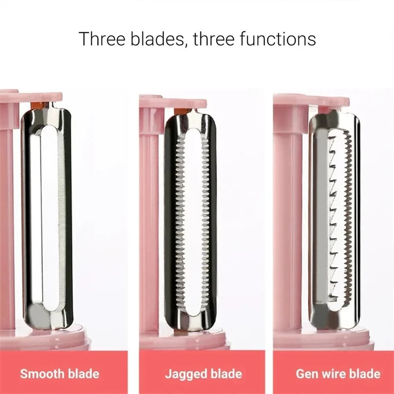 3-in-1 Bottle-Shape Vegetable Peeler & Grater – 3 Stainless Steel Blades, Protective Cover, Pink / Beige / Gray
