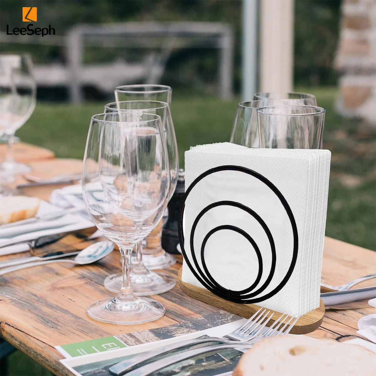 Leeseph Modern Napkin Holder with Wooden Base, Elegant Design for Dining Table, Sturdy and Decorative Holder for Paper Napkins Peaceful Pleasures Health and Wellness