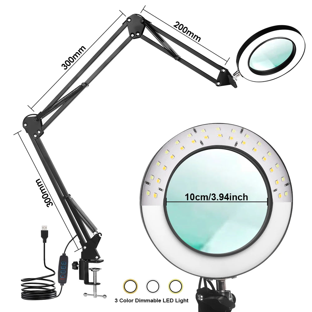 72LED 8X/10X NEW Illuminated Magnifier USB 3 Colors LED Magnifying Glass for Soldering Iron Repair/Table Lamp/Skincare Beauty Peaceful Pleasures Health and Wellness NEW BLACK