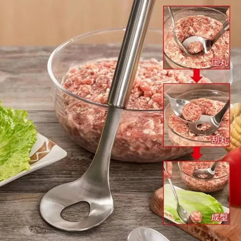 Meatball Maker Spoon Meat Baller Elliptical Leakage Hole Stainless