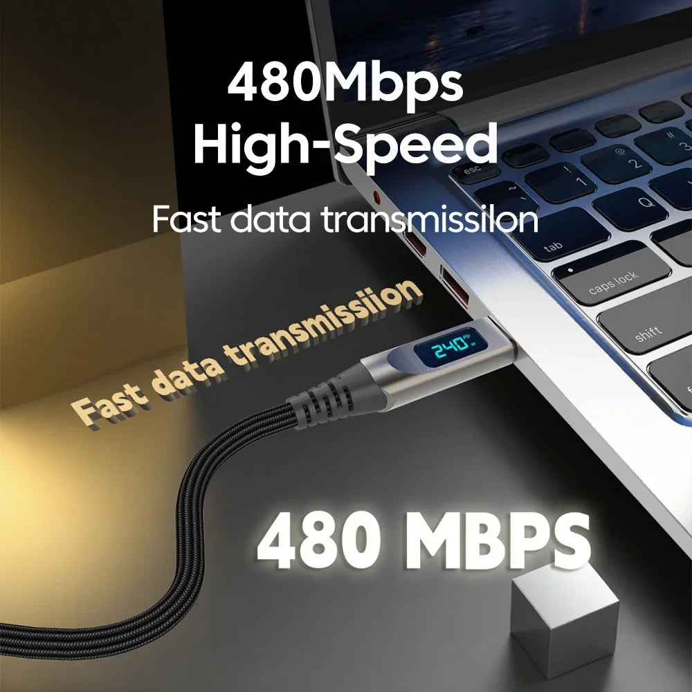 240W USB-C Fast Charging Cable with Digital Display | 5A