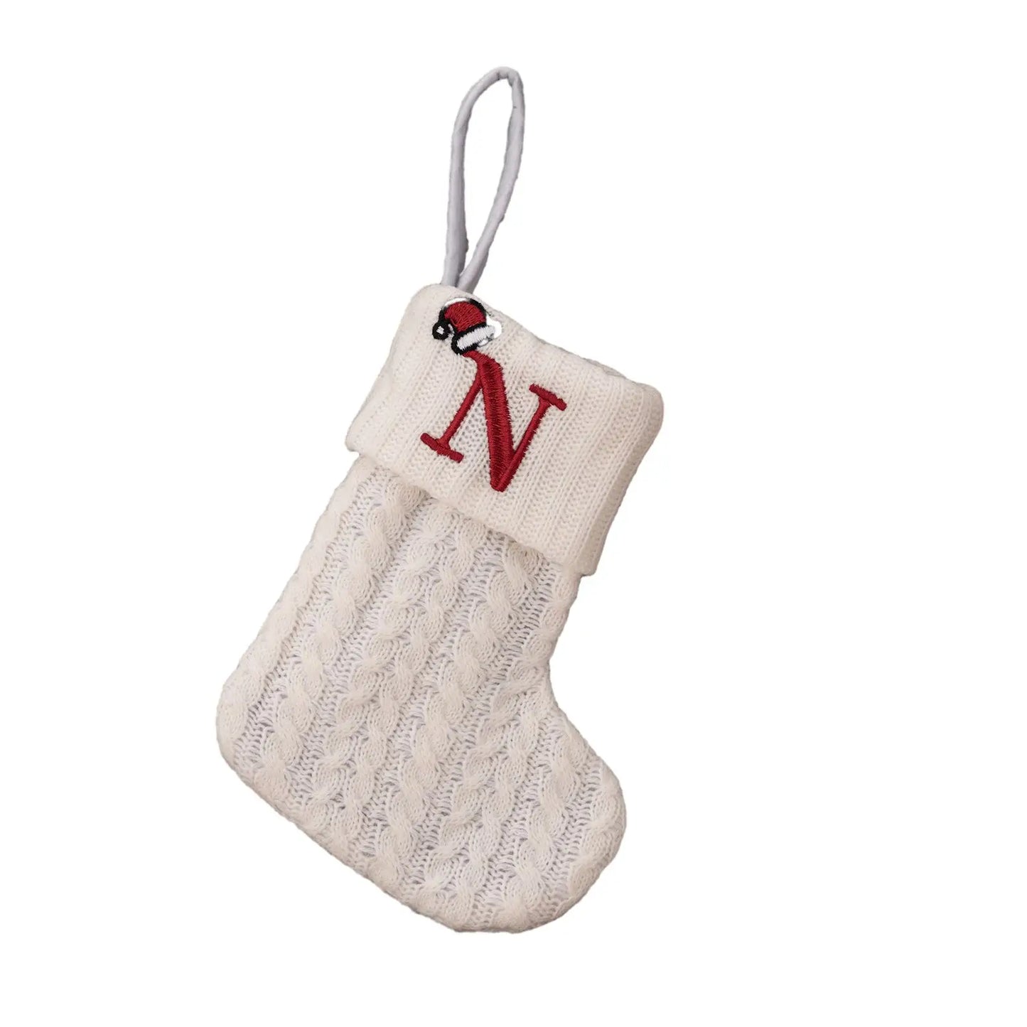 Knitted Christmas Stocking with Hanging Rope | Kids Candy Bag