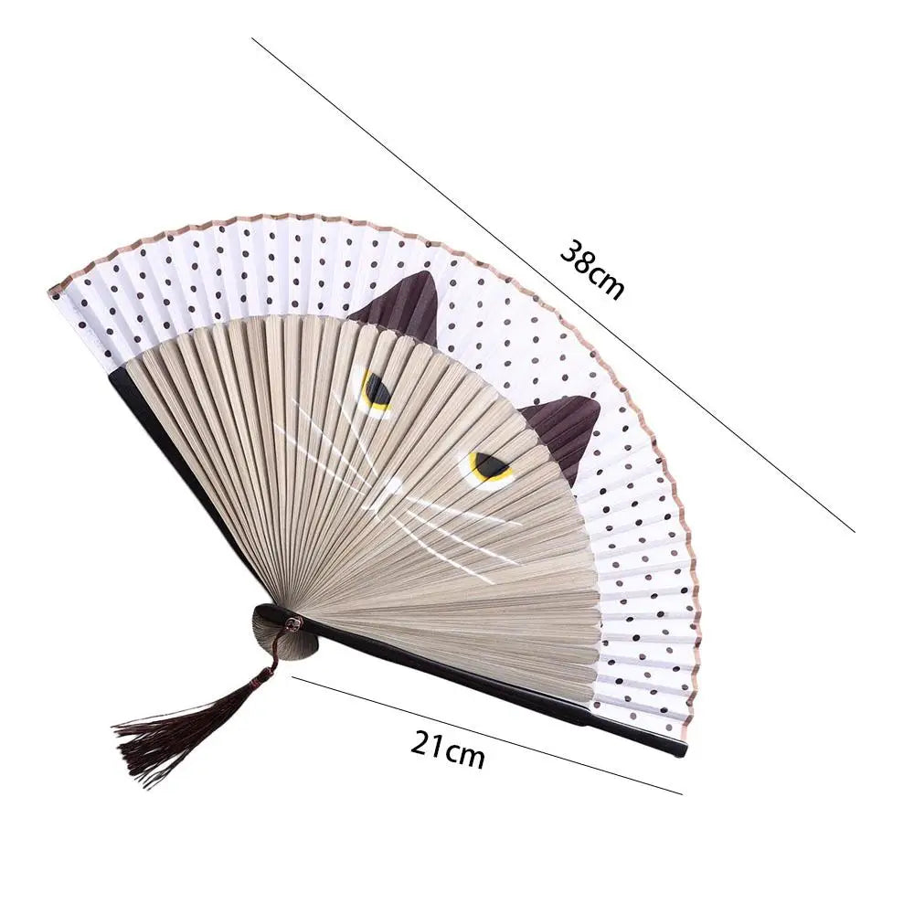 Bamboo Silk Cat Pattern Folding Fan – Decor & Gift