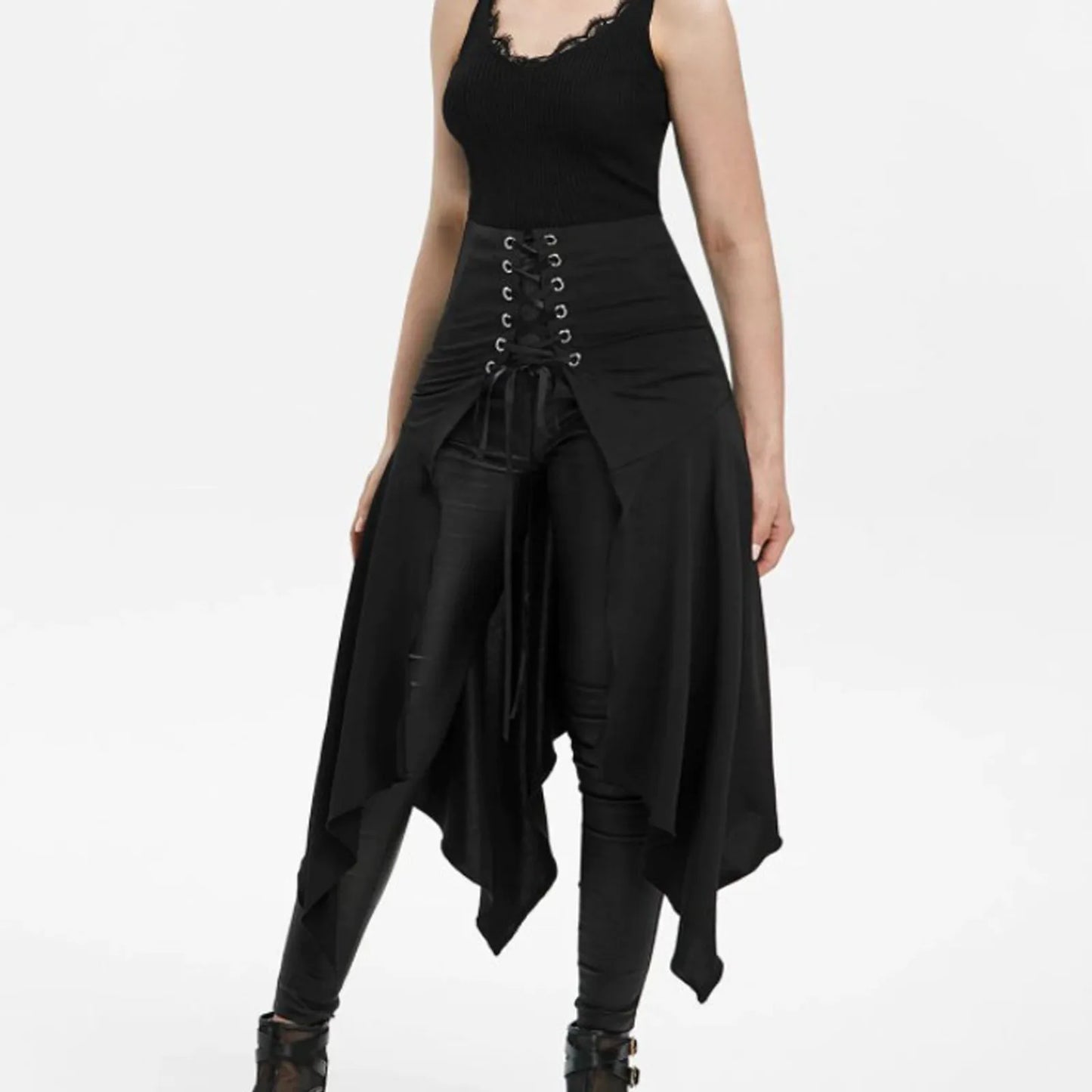 Gothic Skirt Black Medieval Vintage High Waist Skirt Lacing Irregular Umbrella Skirt Festival Steampunk Long Skirts For Women Peaceful Pleasures Health and Wellness Black L