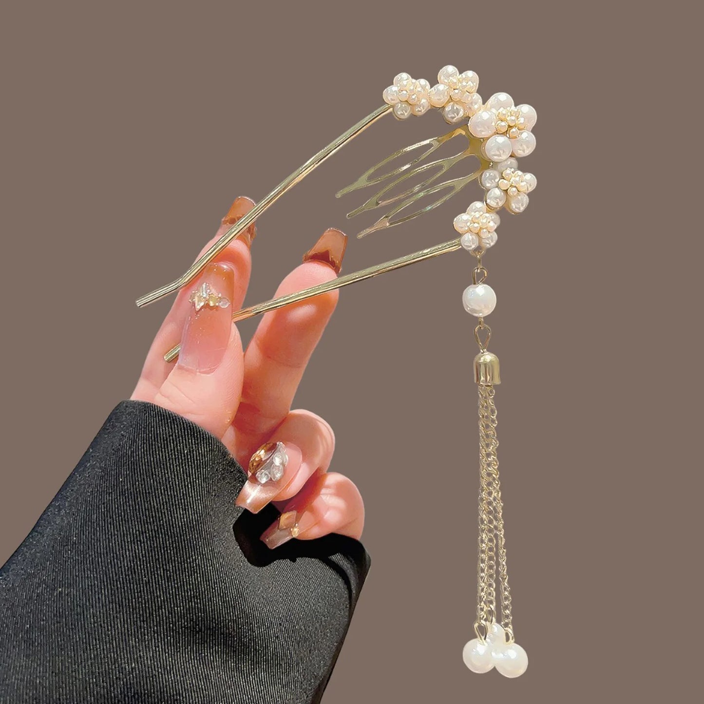 Pearl Fringe U-Shaped Hairpin For Women Elegant Alloy Design With Imitation Pearl Peaceful Pleasures Health and Wellness