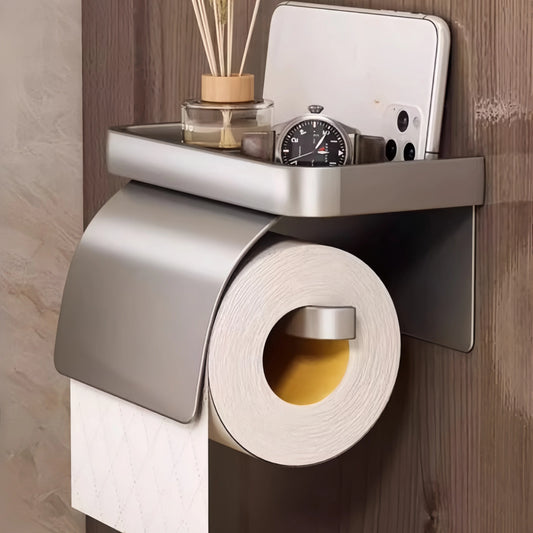 Self-Adhesive Toilet Paper Holder with Shelf | Wall Mount Toilet Paper Holder Peaceful Pleasures Health and Wellness
