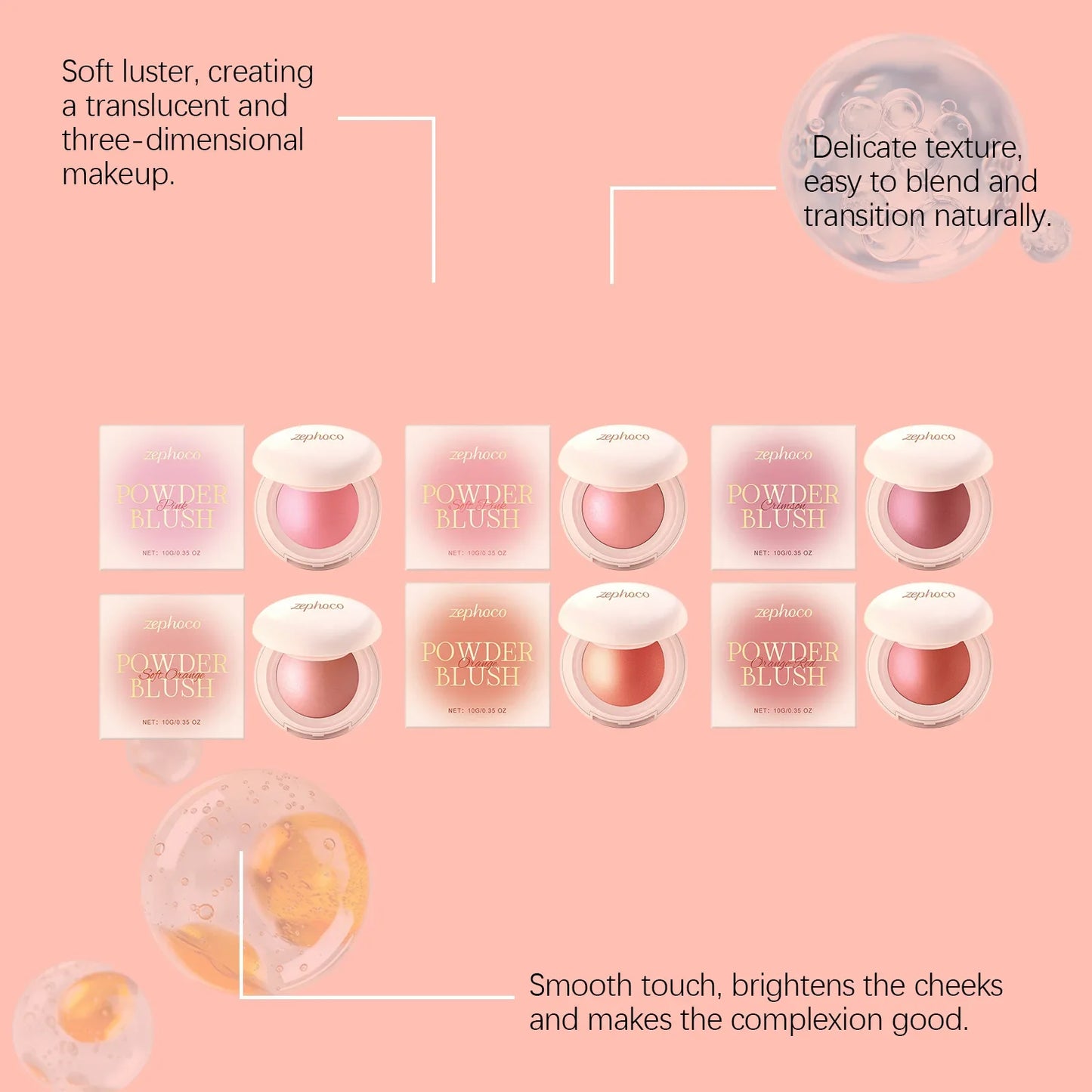 Zephoco Silky Moisturizing Blush – Pigmented Radiant Finish