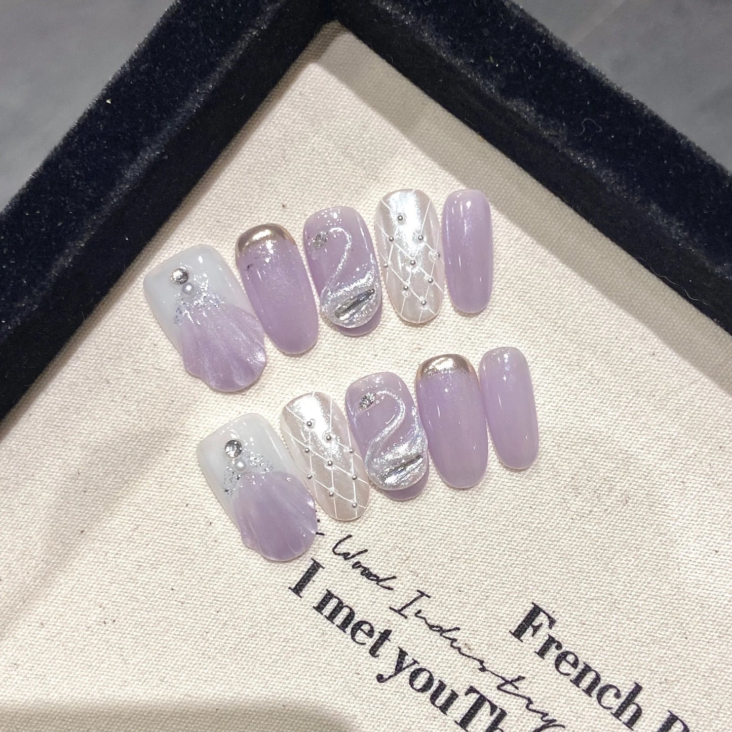Handmade Press on Nails Blue Aurora Mermaid Fake Nail Patches Wearable Detachable French Pearl Almond False Nail Tips 10pcs Peaceful Pleasures Health and Wellness M 4