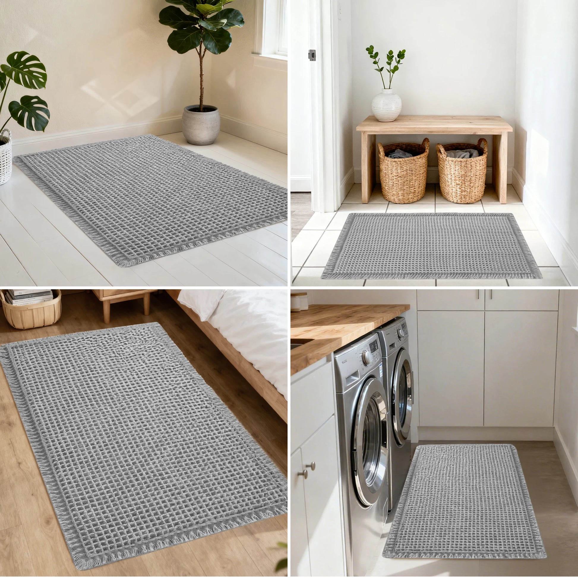 1PC Waffle Solid Color Bath Mat Washable Bathroom Rugs Anti-Slip Super Absorbent Soft Shower Mat for Home Bathroom Tub Shower Peaceful Pleasures Health and Wellness
