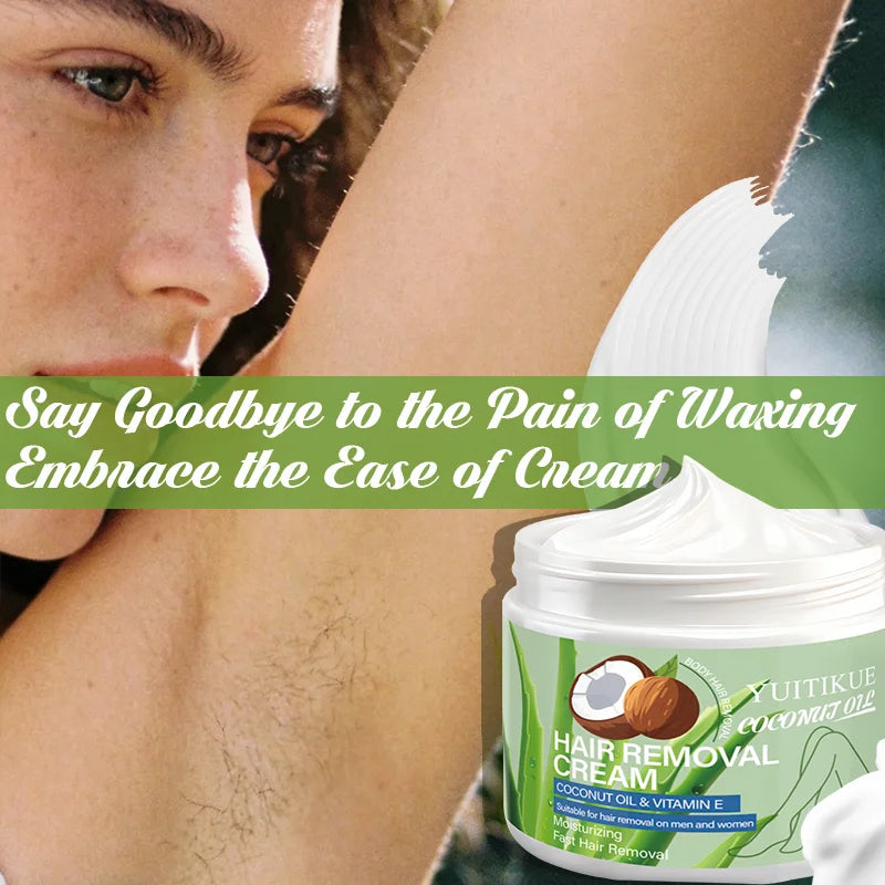 Yuitikue Coconut Oil Hair Removal Cream, 60g Moisturizing Fast Hair Remover with Vitamin E, Unisex Body Hair Removal Peaceful Pleasures Health and Wellness
