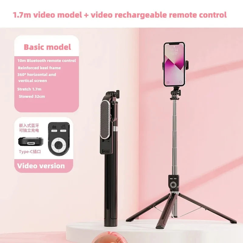 Selfie Stick Tripod 360°/180° Rotating Selfie Stick Phone Holder with Wireless Bluetooth Remote Extendable Tripod Selfie Stick Peaceful Pleasures Health and Wellness Black P87-TC