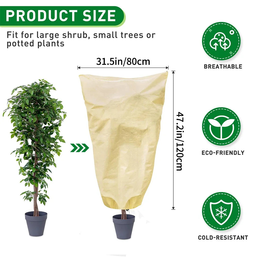 1pc 80*120cm Winter Protection Bag Against Freeze For Plant Cover Garden Plant With Zip Drawstring Breathable Peaceful Pleasures Health and Wellness beige 80x120cm With zipper