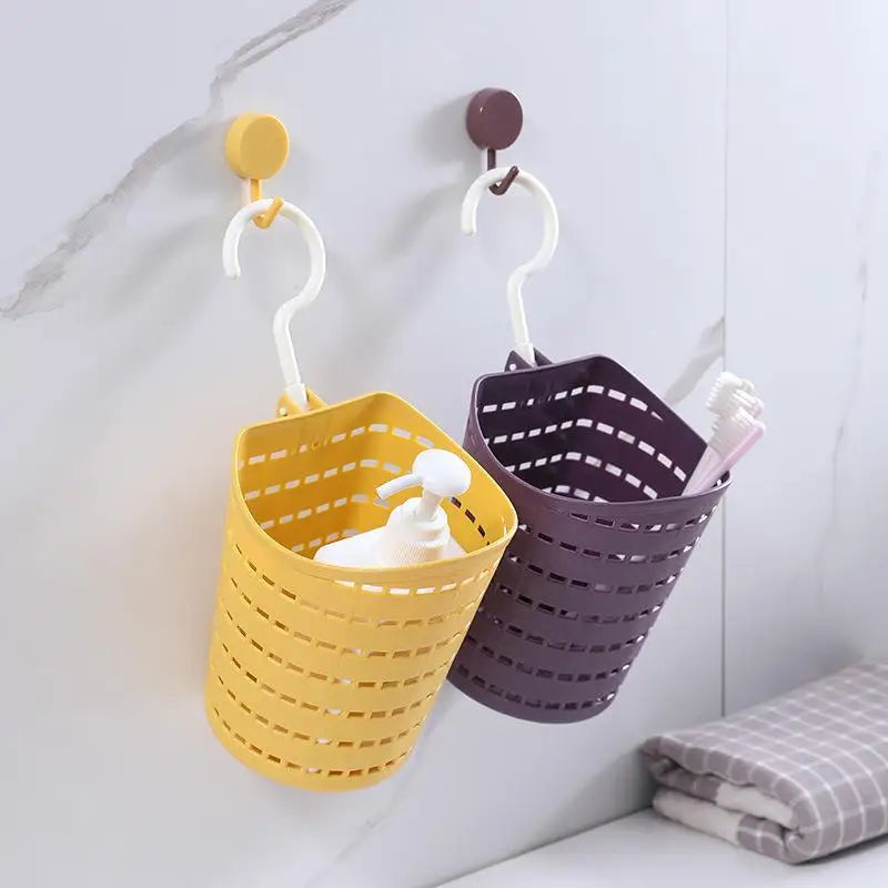 1Pc Plastic Hanging Drain Basket Rotatable Desktop Storage Basket Hollow Out Single Hook Bathroom Kitchen Storage Container Peaceful Pleasures Health and Wellness