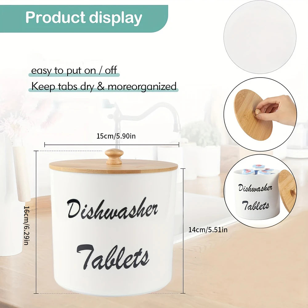 Dishwasher Pod Container with Lid Acrylic Dishwasher Detergent Container, Farmhouse Kitchen Tablet Organizer, Round Peaceful Pleasures Health and Wellness