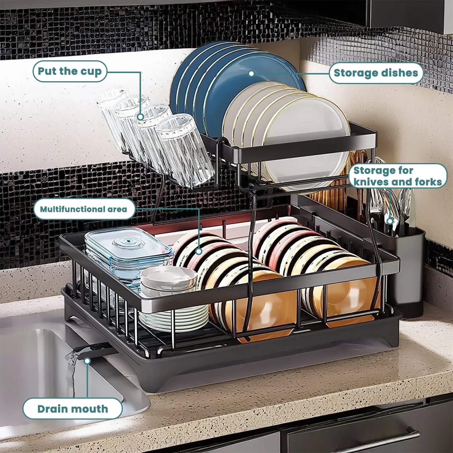 Large 2-Tier Dish Drying Rack – Big Capacity Countertop Drainer