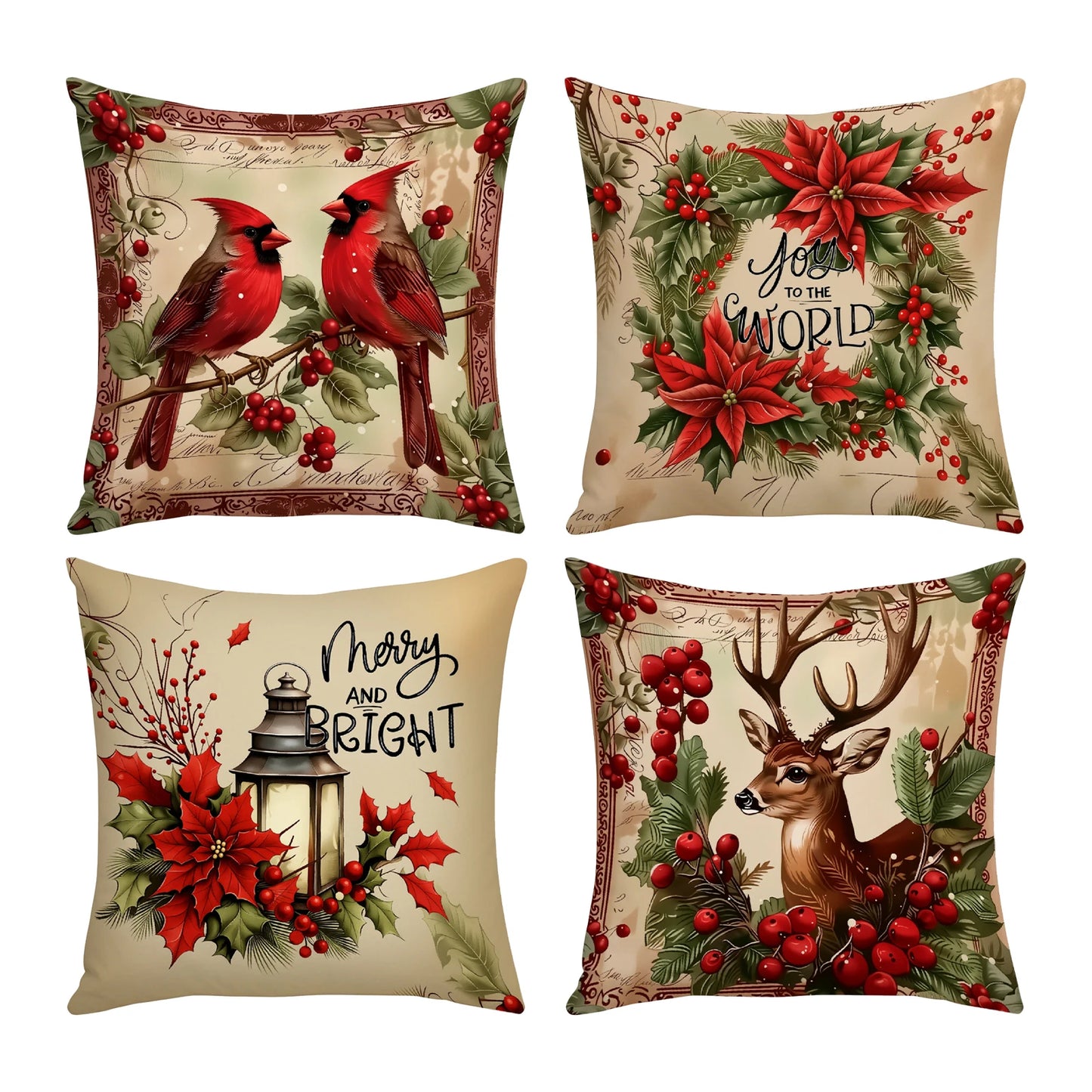 4-Pack Christmas Pillow Covers 17.7" | Festive Holiday Décor