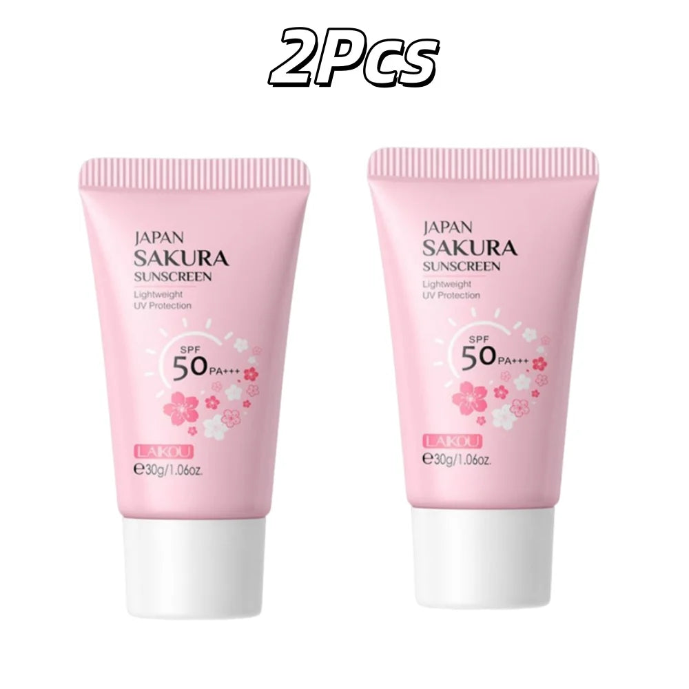 LAIKOU Japan Sakura Sunscreen SPF 50+ Brightening Sunblock Cream Face Body Moisturizing Isolating UV Protector 30g Peaceful Pleasures Health and Wellness 2Pcs