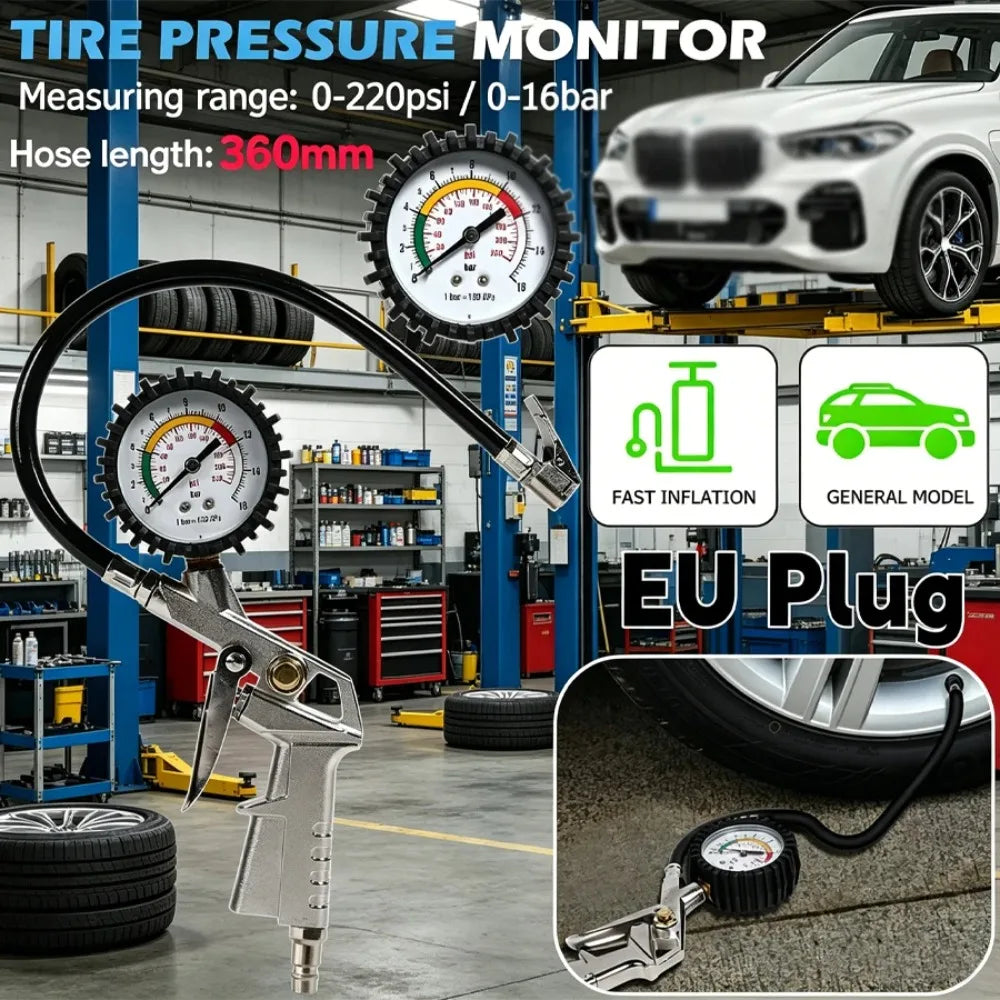 Car Tire Pressure Gauge 0-220 PSI Air Inflator Meter EU Plug Tyre Pressure Tester Auto Garage Repair Tool Peaceful Pleasures Health and Wellness