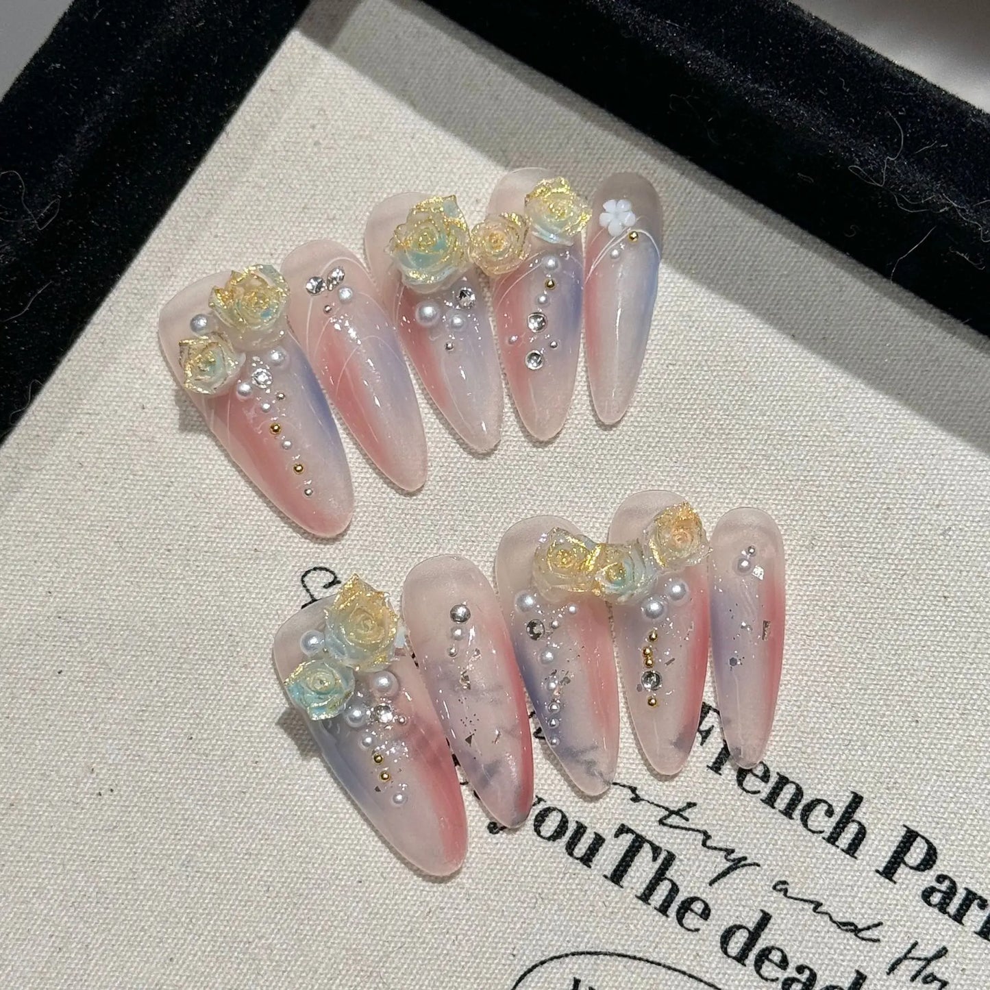 Handmade Press on Nails Ins Sweet Pink Blue Color Fake Nails for Girls Wearable 3D Cherry Love Star Korean Cute False Nail Tips Peaceful Pleasures Health and Wellness M 1