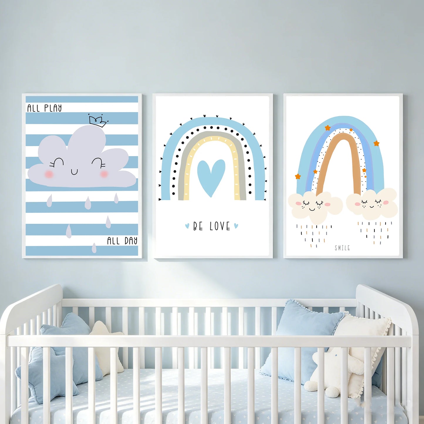 Cute Cartoon Rainbow Cloud Moon Nursery Wall Art Canvas Painting Prints Home Wall Decor Kids Bedroom Baby Room Lovely Art Décor Peaceful Pleasures Health and Wellness