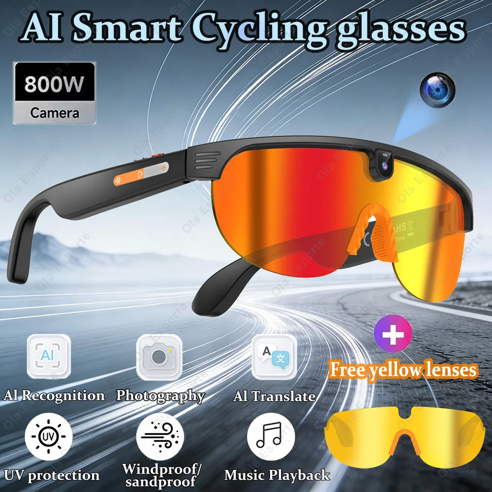 AI Smart Cycling Glasses Men 800W Camera Video with Translation Sunglasses Call Music 4K HD Color Change Sports Glasses 2026 New Peaceful Pleasures Health and Wellness Bk-Or