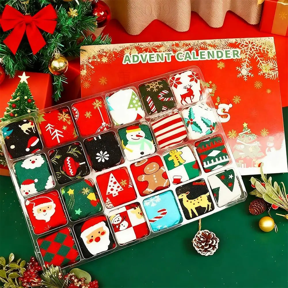 12Pairs Christmas Stocking Gift Box Christmas 24 Day Countdown Blind Box Christmas Socks Soft Breathable Stocking Stuffer Peaceful Pleasures Health and Wellness