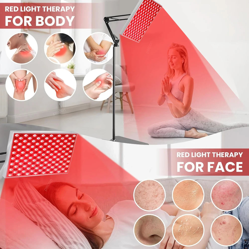 Red Light Therapy Lamp for Face Body LED Infrared Light Therapy Panel Lamp with Stand Home Use Anti Aging Infrared Light Device Peaceful Pleasures Health and Wellness