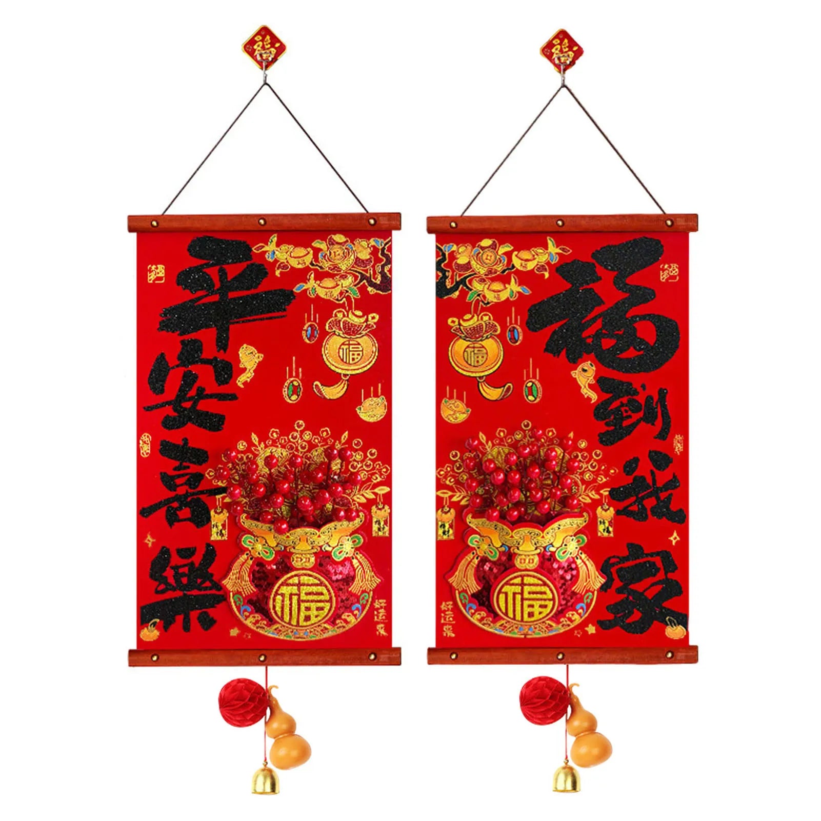 Chinese New Year Fu Characters Couplets For Front Door Decoration Authentic Chinese New Year Charm. Festive Entryway Decor Peaceful Pleasures Health and Wellness A2B2