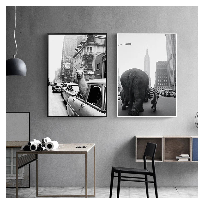 Zoo Animals Canvas Wall Art – Elephant Zebra Llama NYC Print Canvas Wall Art Peaceful Pleasures Health and Wellness