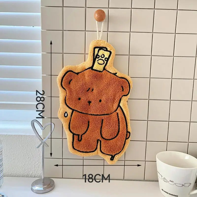 Hanging Thickened Super Absorbent Cute Cartoon Hand Towel Coral Velvet Square Towel Dual Use Kitchen Bathroom Soft Hand Drying Peaceful Pleasures Health and Wellness A5