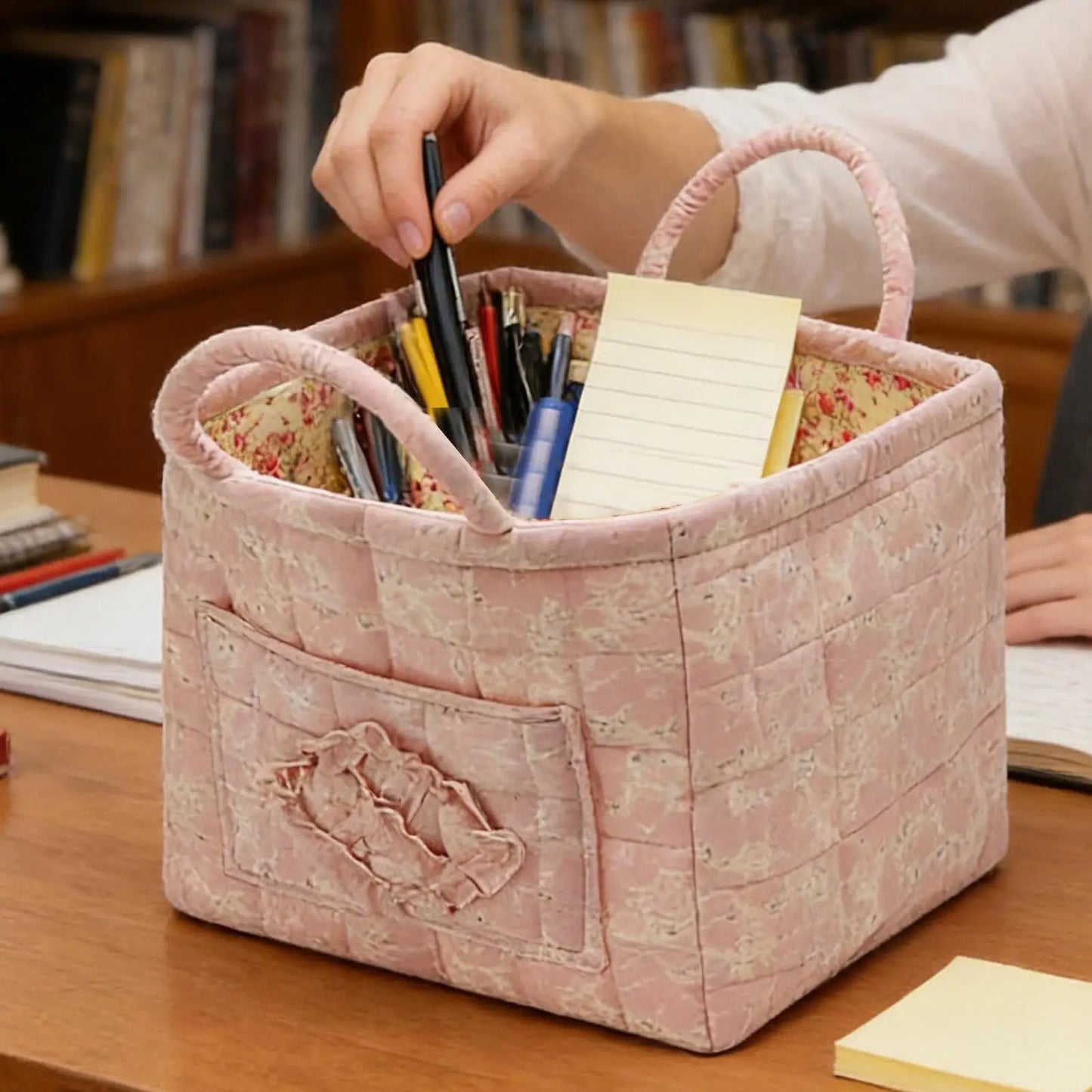 Boho Floral Quilted Storage Basket – Foldable Fabric Organizer
