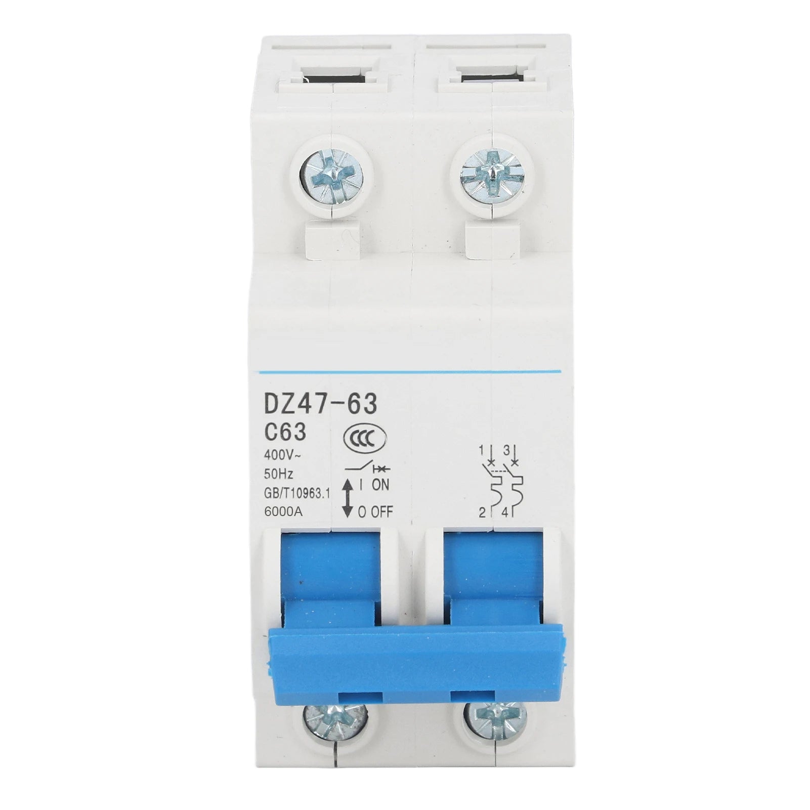 DIN Rail Mount Circuit Breaker 400V Protective 2P Circuit Breaker Flame Retardant Breaking Capacity 6000A for Buildings Peaceful Pleasures Health and Wellness
