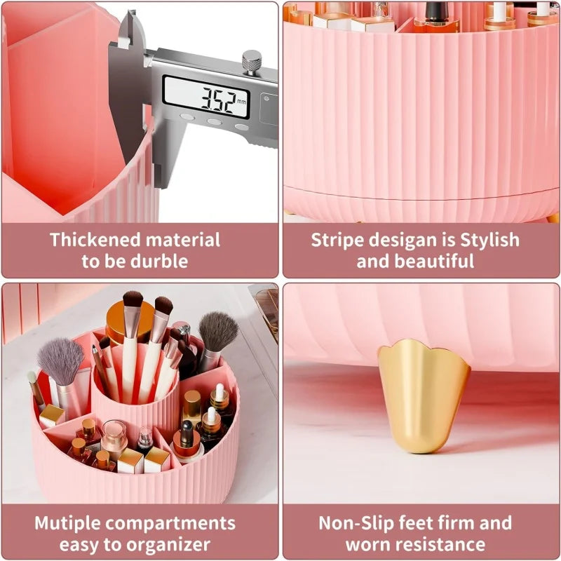 360° Rotating Makeup Organizer – 5-Compartment Brush Holder