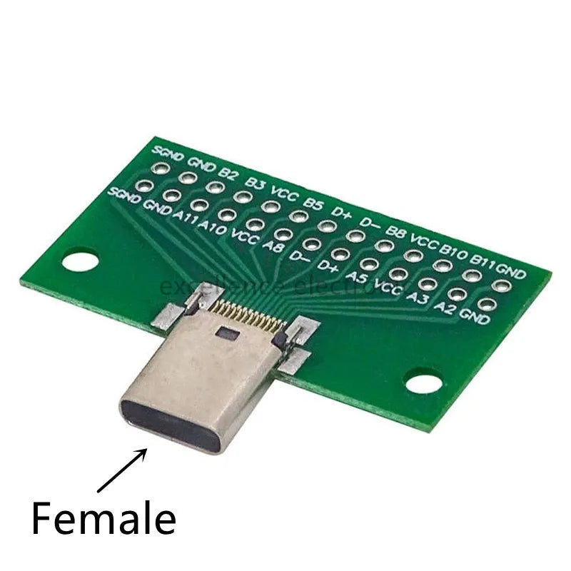 USB3.1 Type-C Male Female Test PCB Board Adapter Type C 24P 2.54mm Connector For Data Line Double-sided Insertion Transfer Peaceful Pleasures Health and Wellness Female USB