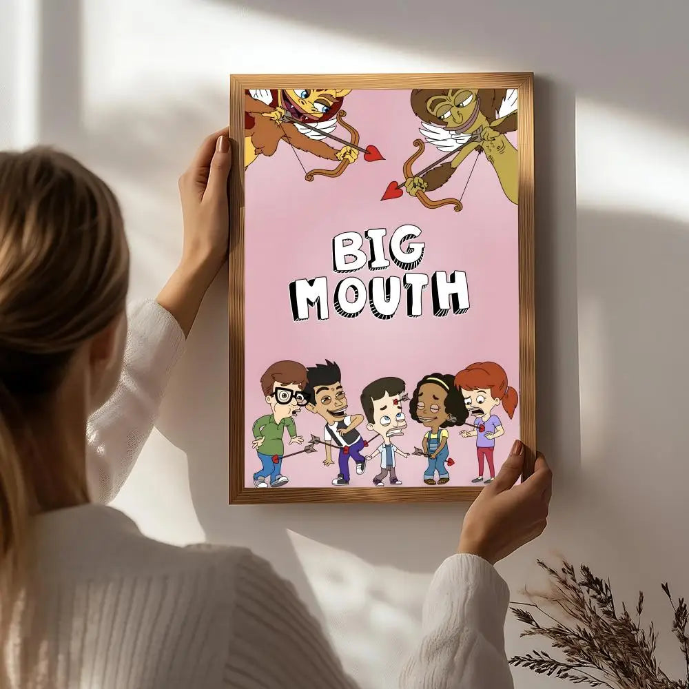 Cartoon Big Mouth HD Waterproof Self-Adhesive Wall Art Poster Wall Art Poster Peaceful Pleasures Health and Wellness White2 15X20cmNoframe