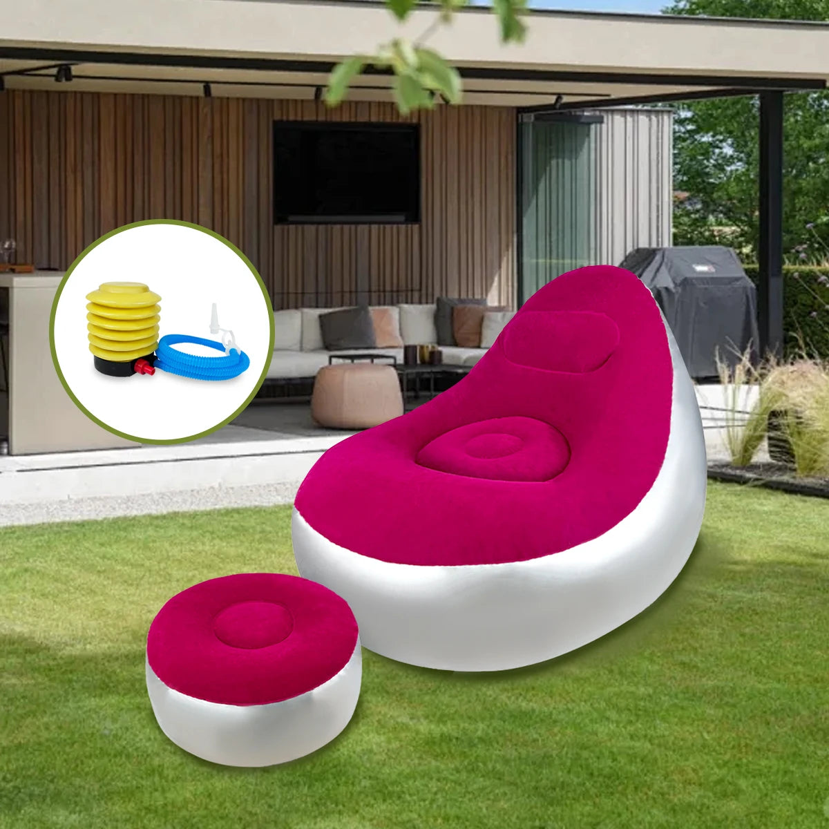 Inflatable Lazy Sofa Chair Folding Portable Lazy Sofa with Foot Stool Air Couch Sofa for Livingroom and Bedroom Peaceful Pleasures Health and Wellness