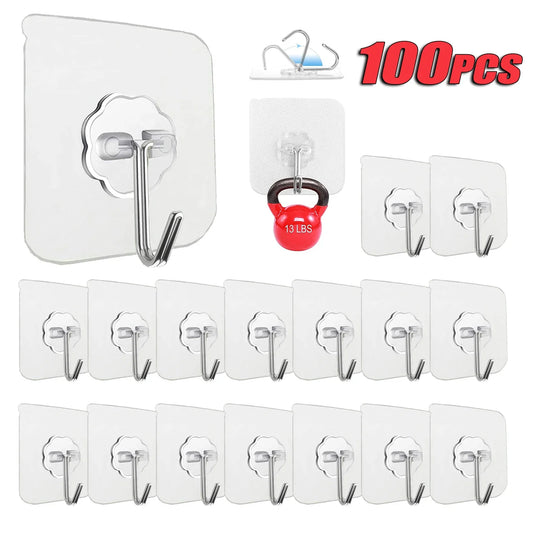 Transparent Self-Adhesive Wall Hooks – No-Drill, Bulk 10–100 Pcs Self-Adhesive Wall Hooks Oasis Select