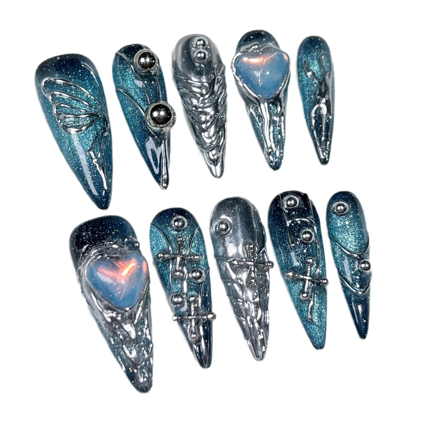 Handmade Press on Nails Punk Cool Black Star Crocodile pattern False Nails Heavy Metal European Black Almond Fake Nail Patches Peaceful Pleasures Health and Wellness XS 1