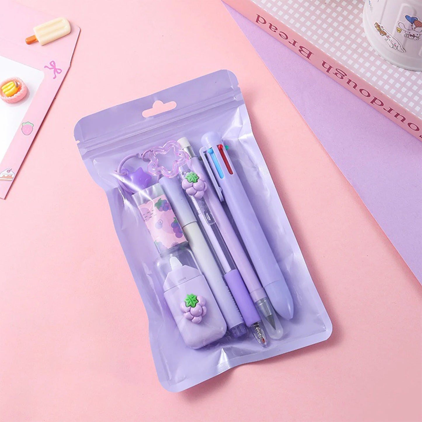 7pcs Learning Stationery Set with 4 Pens Correction Tape & Eraser Set for Education Goodies Supplies Peaceful Pleasures Health and Wellness