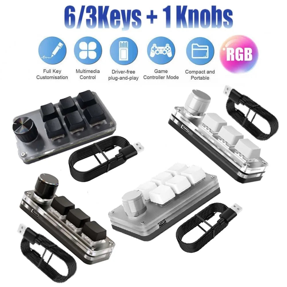 Mini Macro Mechanical Keyboard – RGB, 3/6 Keys & Rotary Knob